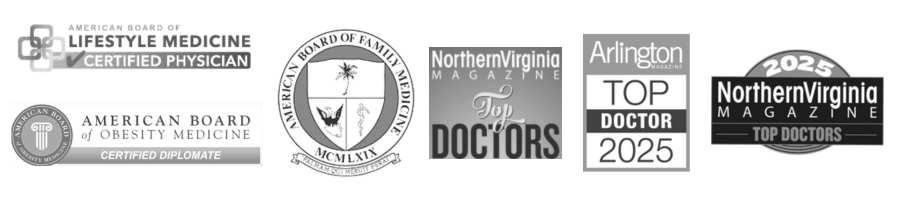Revive badges 2 Awards badges for medical weight loss - American college of lifestyle medicine, American board of family medicine, northern virginia magazine top doctor, american board of obesity medicine
